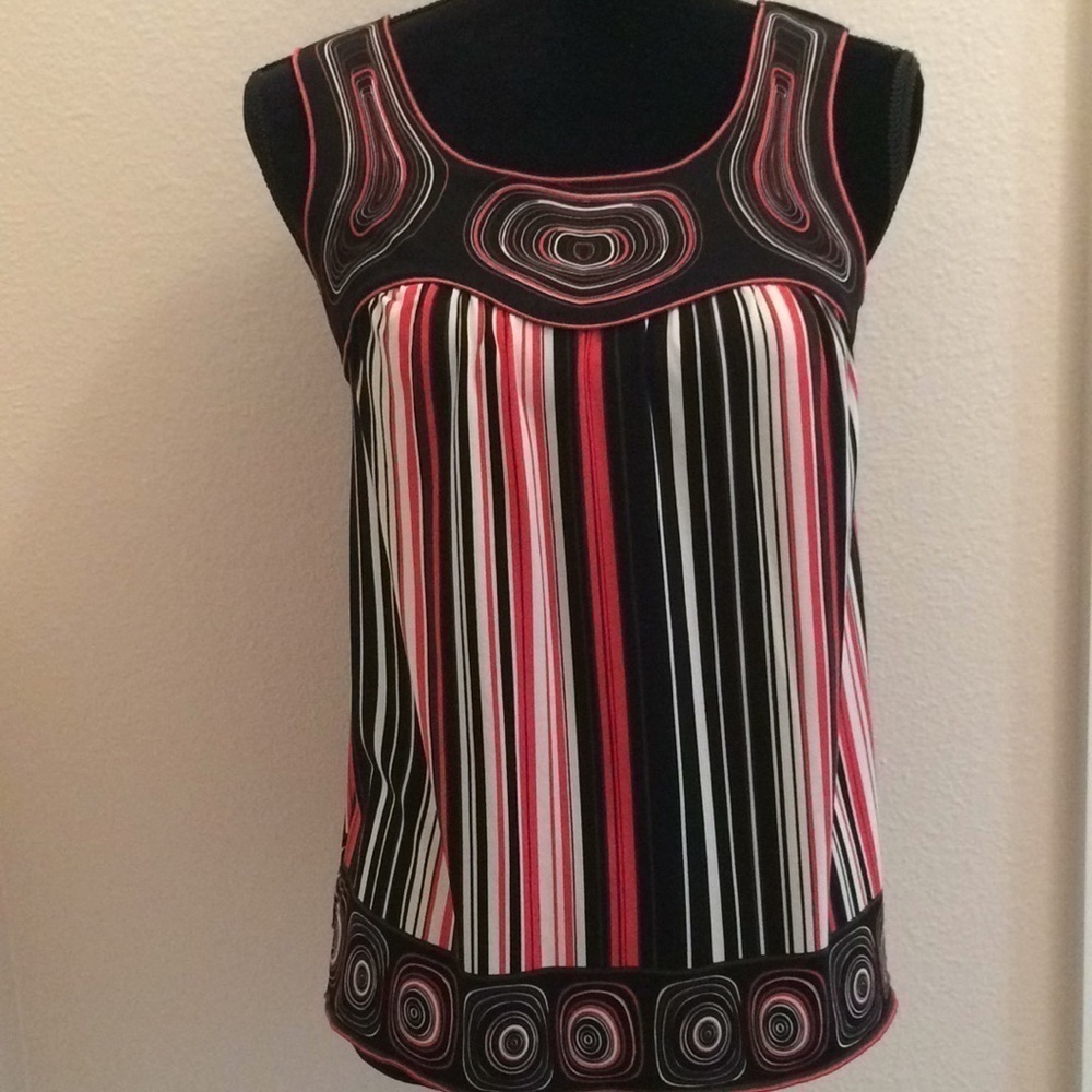 MAX STUDIO unique trendy striped sleeveless top coral black spring summer boho